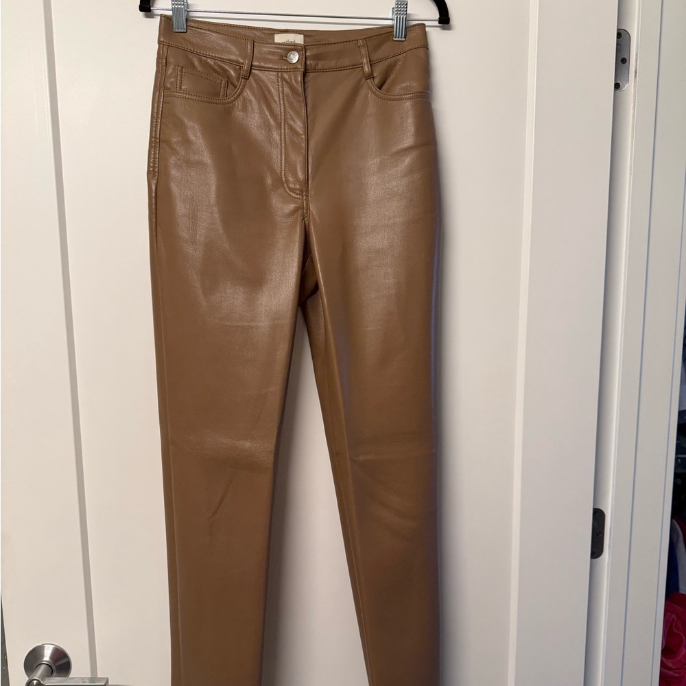Wilfred Tan Vegan Leather Straight Leg Pants